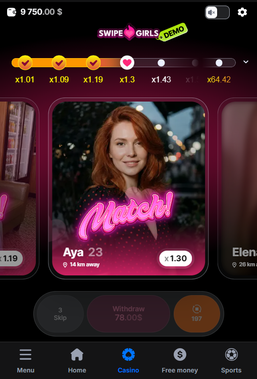 Swipe Girls match screen showing a rising multiplier